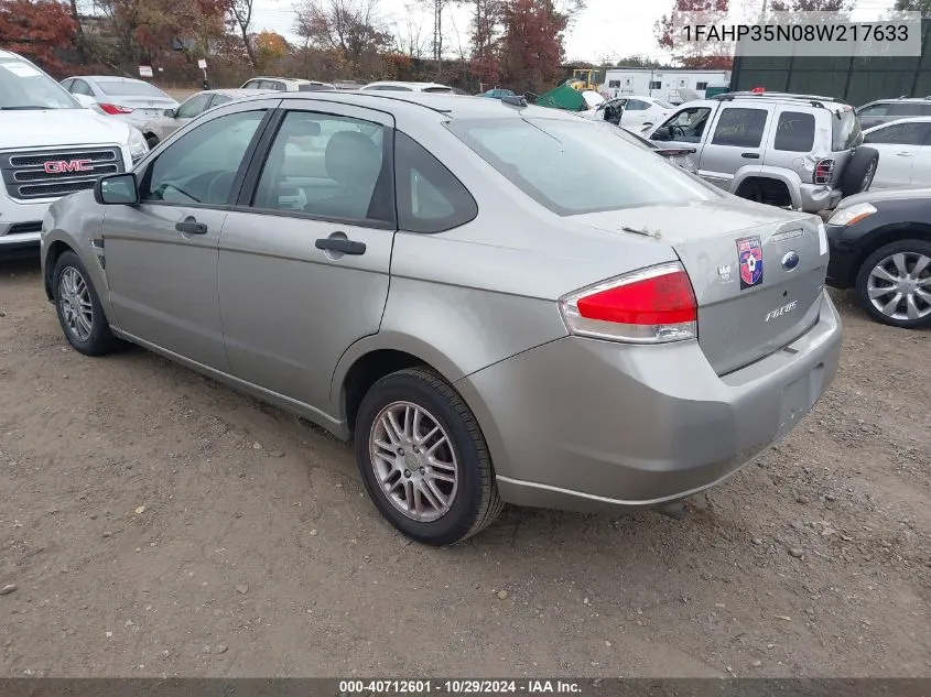 2008 Ford Focus Se/Ses VIN: 1FAHP35N08W217633 Lot: 40712601