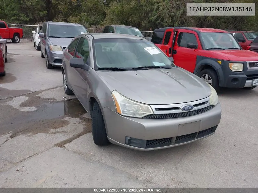 2008 Ford Focus S VIN: 1FAHP32N08W135146 Lot: 40722950