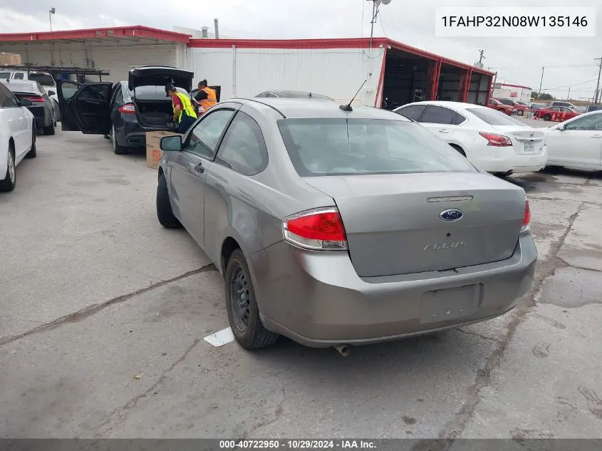 2008 Ford Focus S VIN: 1FAHP32N08W135146 Lot: 40722950