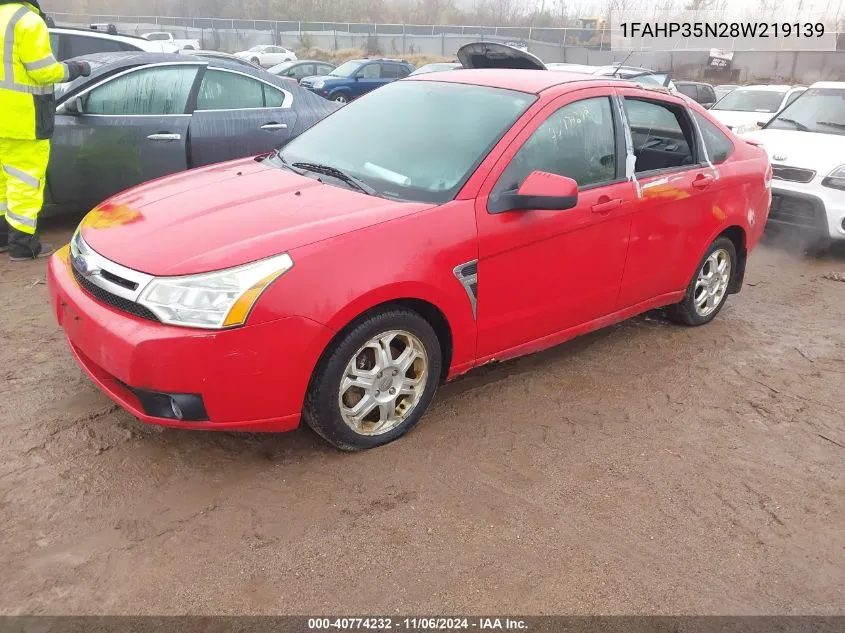 2008 Ford Focus Se/Ses VIN: 1FAHP35N28W219139 Lot: 40774232