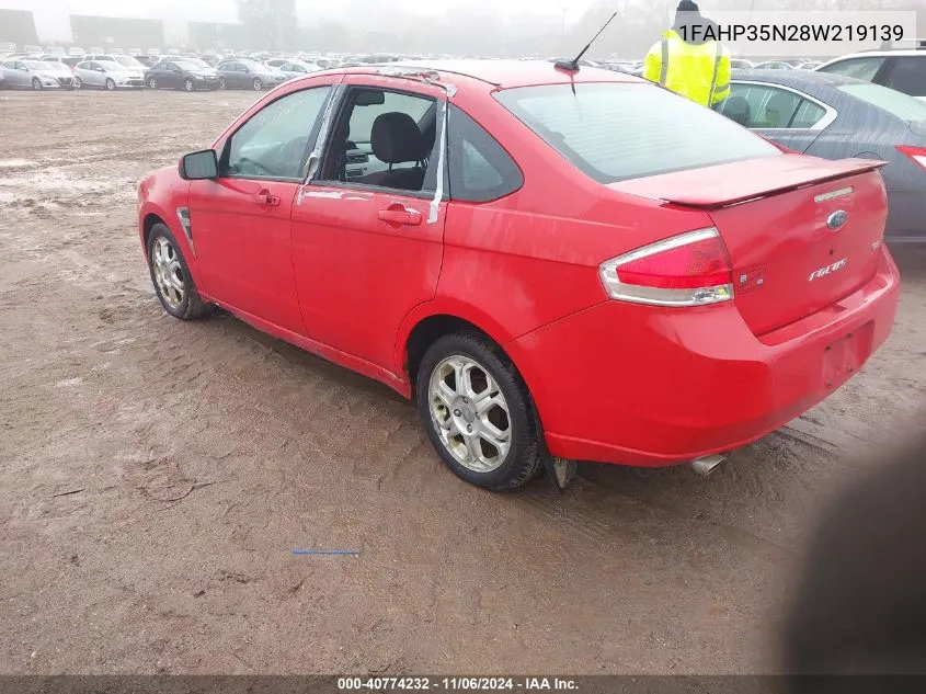 2008 Ford Focus Se/Ses VIN: 1FAHP35N28W219139 Lot: 40774232