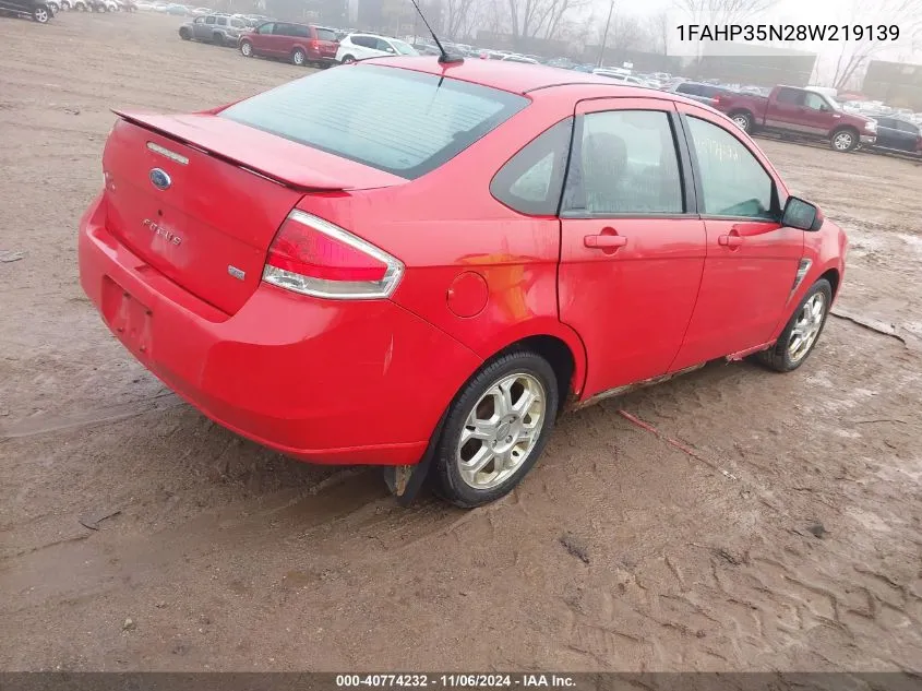 2008 Ford Focus Se/Ses VIN: 1FAHP35N28W219139 Lot: 40774232