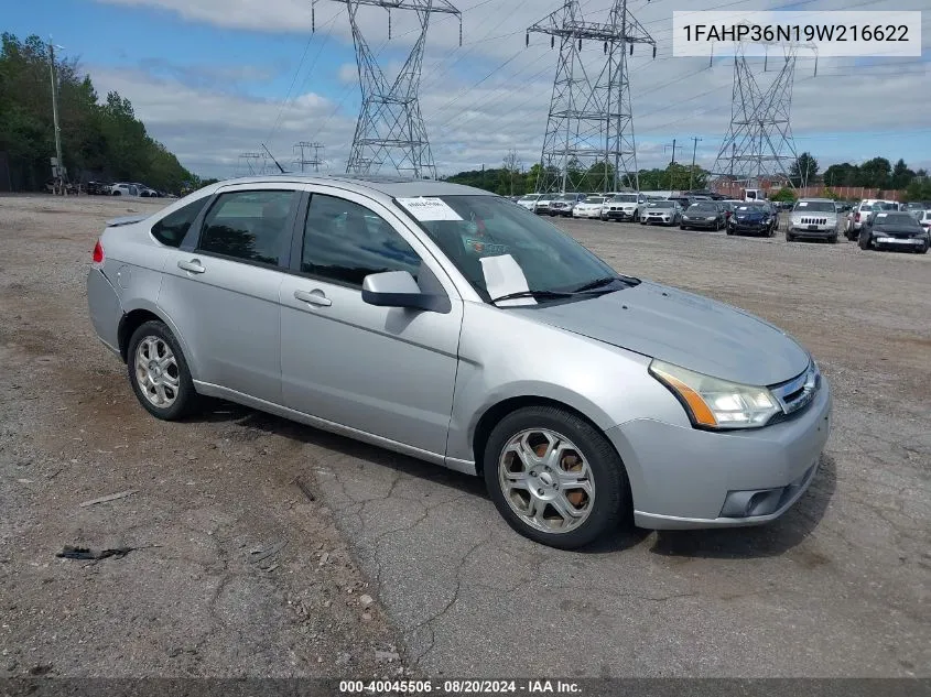 2009 Ford Focus Ses VIN: 1FAHP36N19W216622 Lot: 40045506