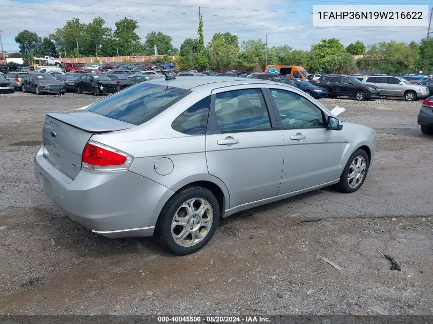 2009 Ford Focus Ses VIN: 1FAHP36N19W216622 Lot: 40045506