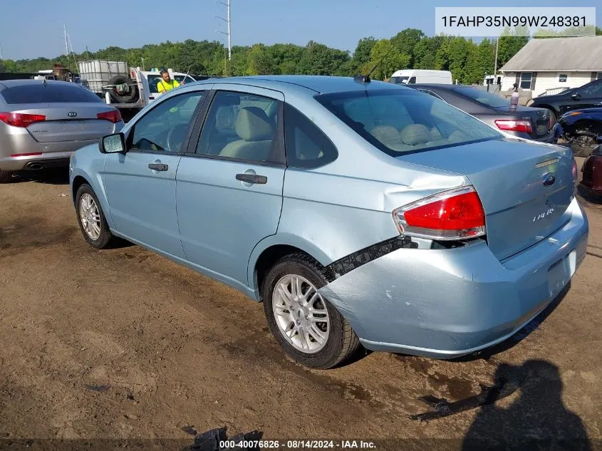 2009 Ford Focus Se VIN: 1FAHP35N99W248381 Lot: 40076826