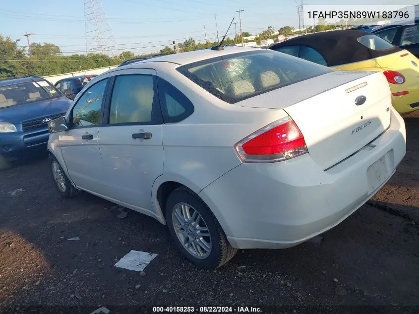 2009 Ford Focus Se VIN: 1FAHP35N89W183796 Lot: 40158253