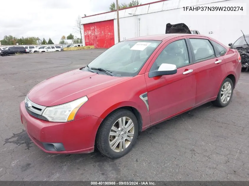 2009 Ford Focus Sel VIN: 1FAHP37N39W200274 Lot: 40190988