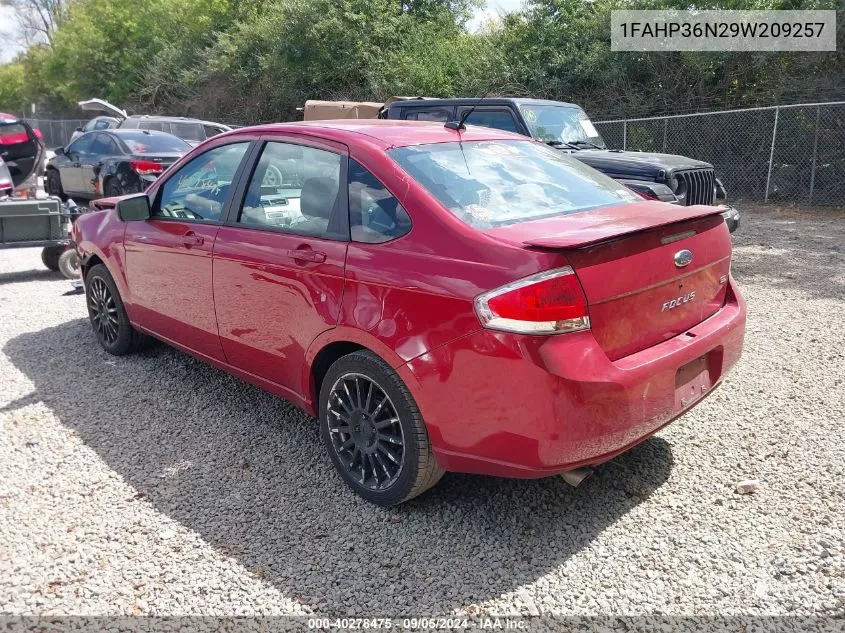 2009 Ford Focus Ses VIN: 1FAHP36N29W209257 Lot: 40278475