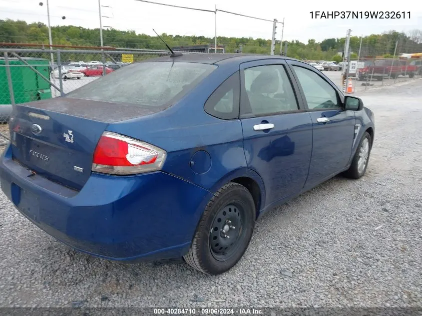 2009 Ford Focus Sel VIN: 1FAHP37N19W232611 Lot: 40284710