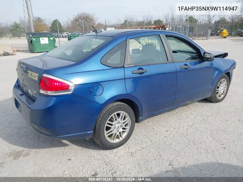 2009 Ford Focus Se VIN: 1FAHP35NX9W114947 Lot: 40735241