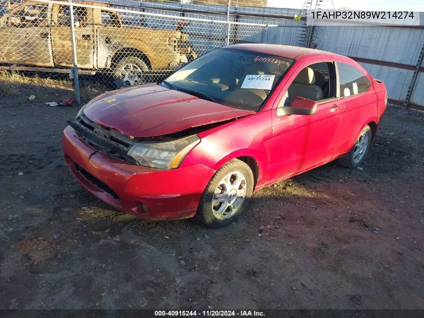 2009 Ford Focus Se VIN: 1FAHP32N89W214274 Lot: 40915244