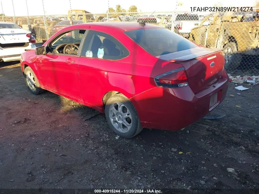 2009 Ford Focus Se VIN: 1FAHP32N89W214274 Lot: 40915244