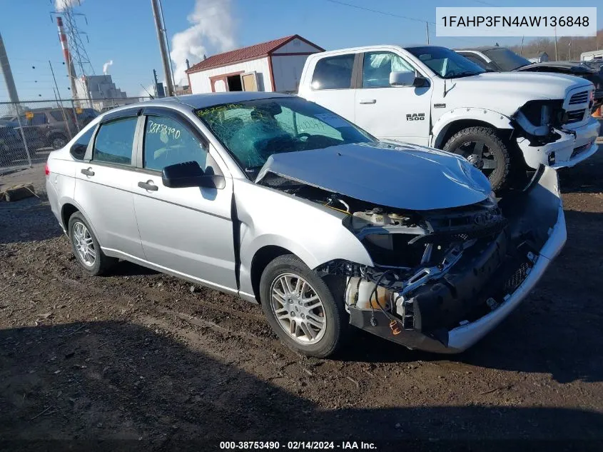 2010 Ford Focus Se VIN: 1FAHP3FN4AW136848 Lot: 40852276