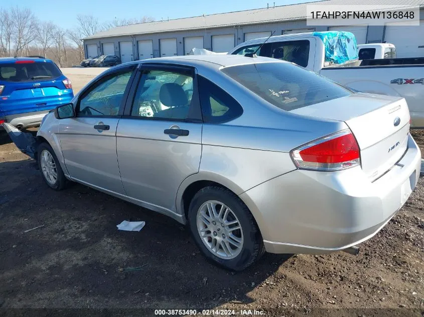 2010 Ford Focus Se VIN: 1FAHP3FN4AW136848 Lot: 40852276