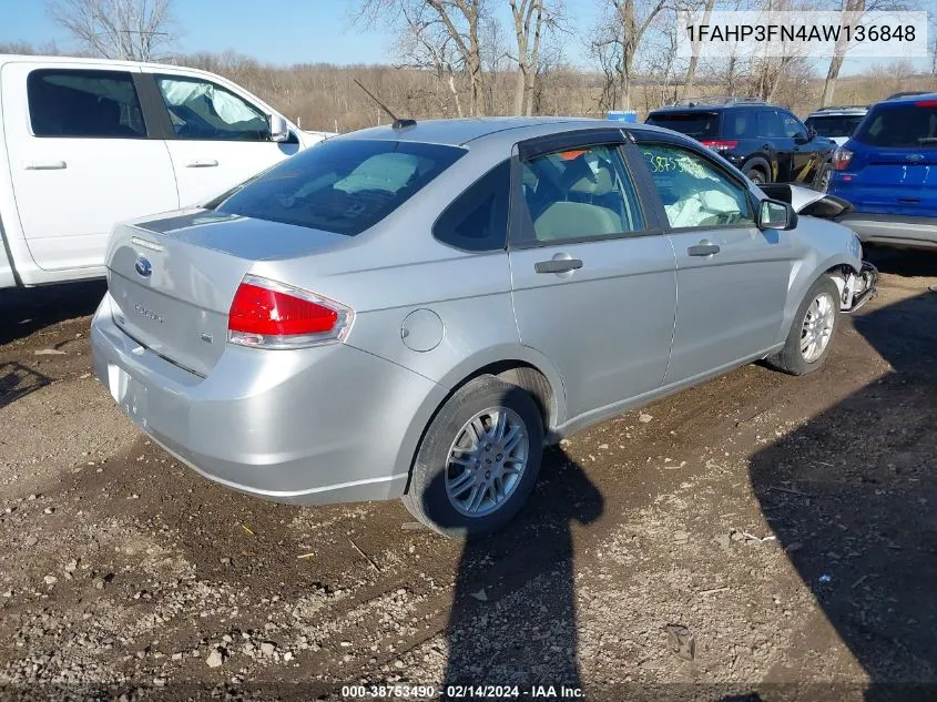 2010 Ford Focus Se VIN: 1FAHP3FN4AW136848 Lot: 40852276