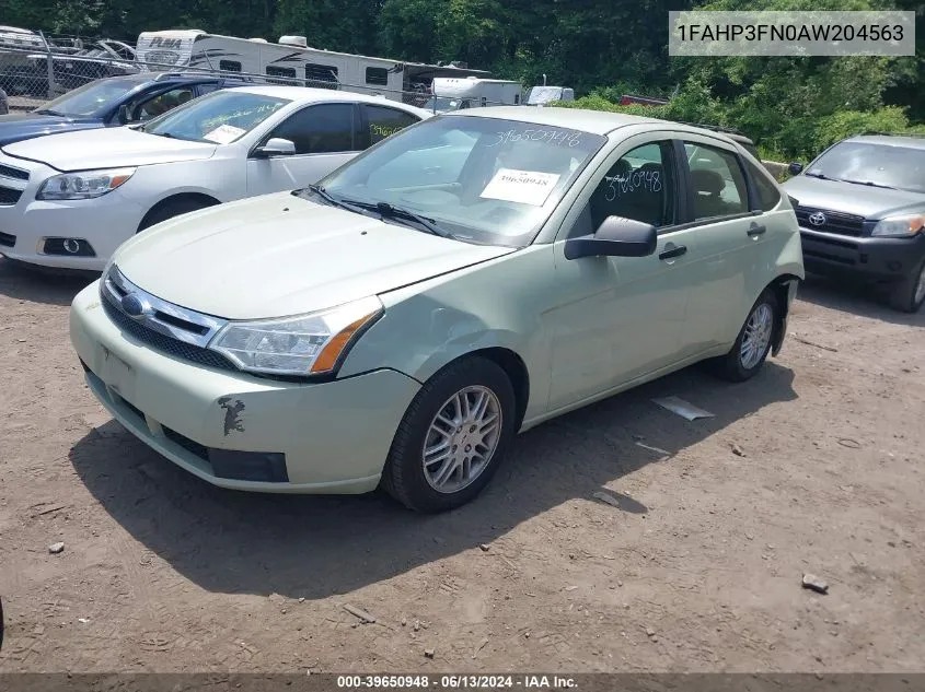 2010 Ford Focus Se VIN: 1FAHP3FN0AW204563 Lot: 39650948