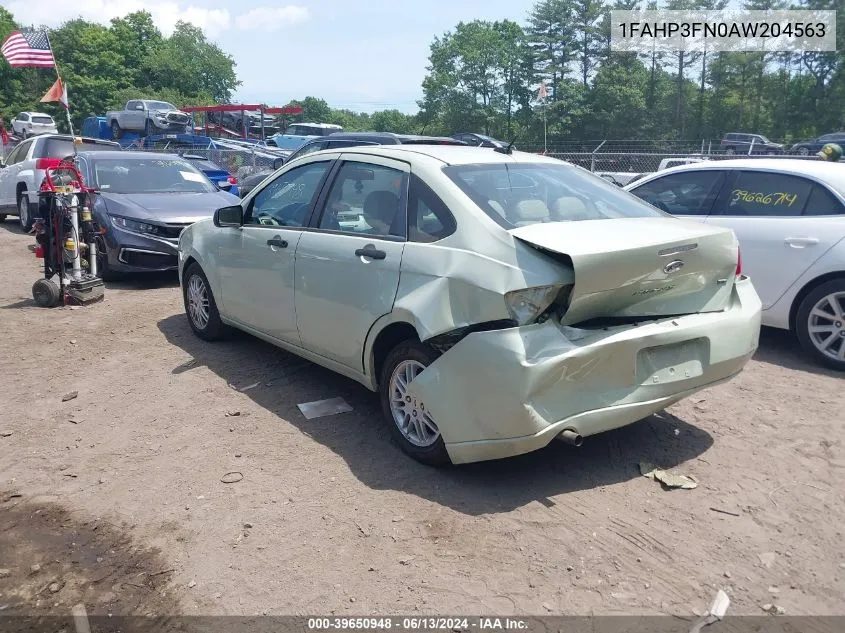 2010 Ford Focus Se VIN: 1FAHP3FN0AW204563 Lot: 39650948