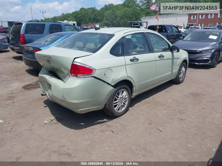 2010 Ford Focus Se VIN: 1FAHP3FN0AW204563 Lot: 39650948