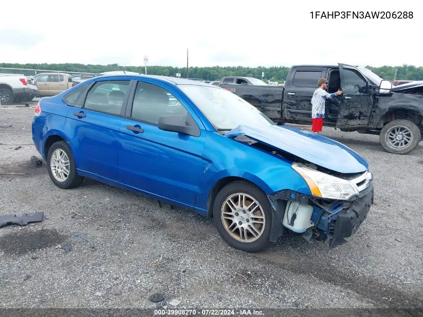 2010 Ford Focus Se VIN: 1FAHP3FN3AW206288 Lot: 39908270