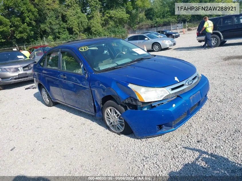 2010 Ford Focus Se VIN: 1FAHP3FN2AW288921 Lot: 40033155