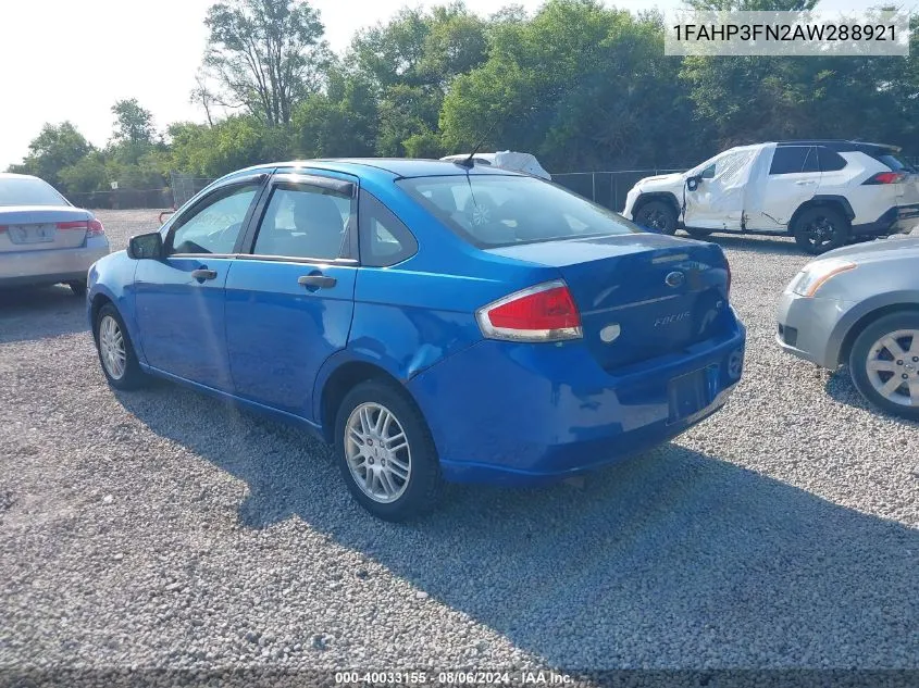 2010 Ford Focus Se VIN: 1FAHP3FN2AW288921 Lot: 40033155