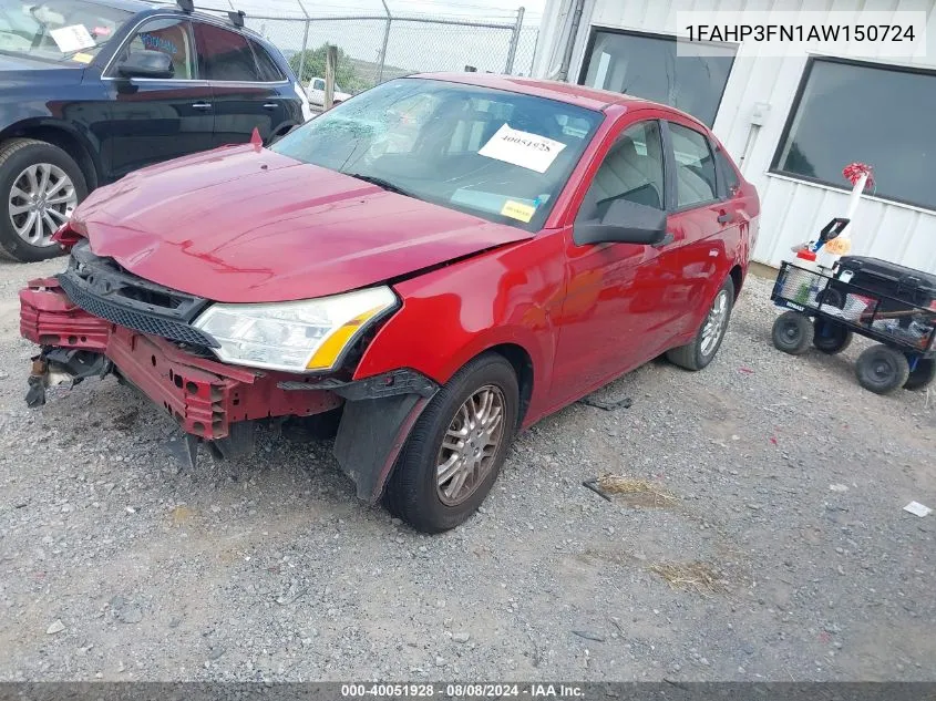 2010 Ford Focus Se VIN: 1FAHP3FN1AW150724 Lot: 40051928