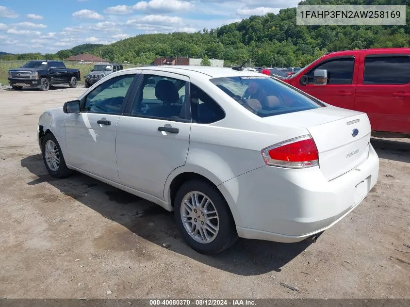 2010 Ford Focus Se VIN: 1FAHP3FN2AW258169 Lot: 40080370