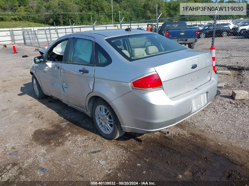 2010 Ford Focus Se VIN: 1FAHP3FN0AW119030 Lot: 40139032