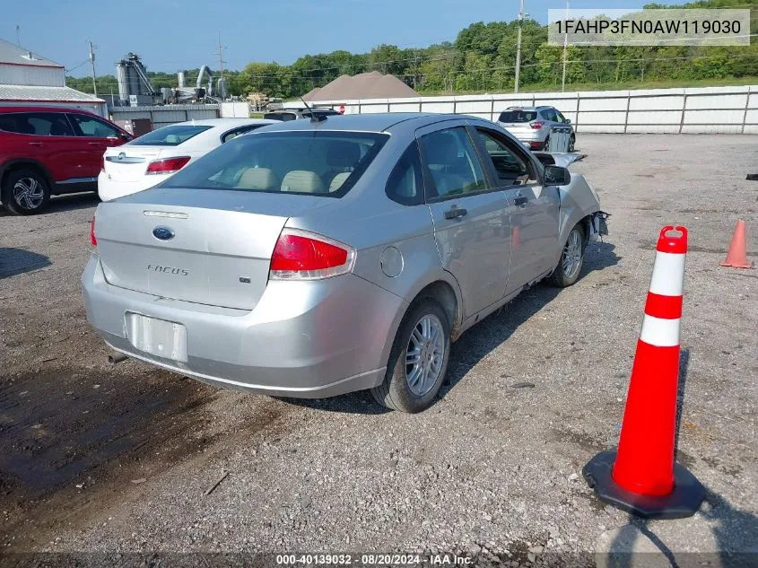 2010 Ford Focus Se VIN: 1FAHP3FN0AW119030 Lot: 40139032