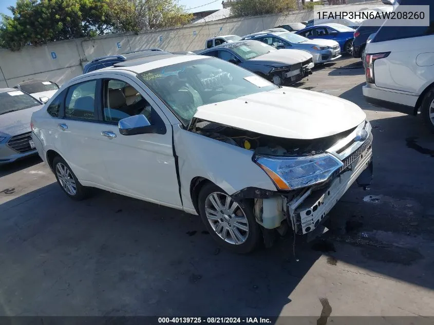 2010 Ford Focus Sel VIN: 1FAHP3HN6AW208260 Lot: 40139725