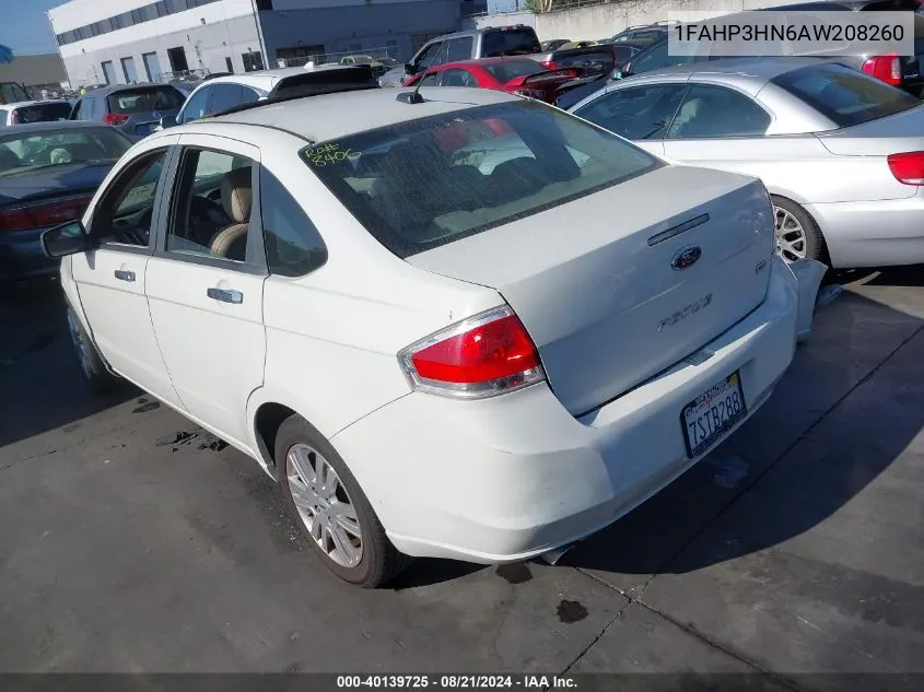 2010 Ford Focus Sel VIN: 1FAHP3HN6AW208260 Lot: 40139725