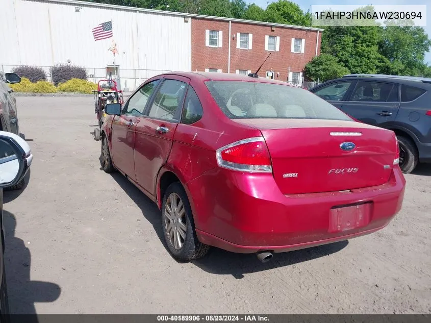 2010 Ford Focus Sel VIN: 1FAHP3HN6AW230694 Lot: 40189906