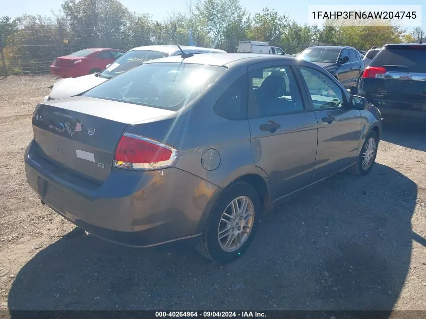 2010 Ford Focus Se VIN: 1FAHP3FN6AW204745 Lot: 40264964