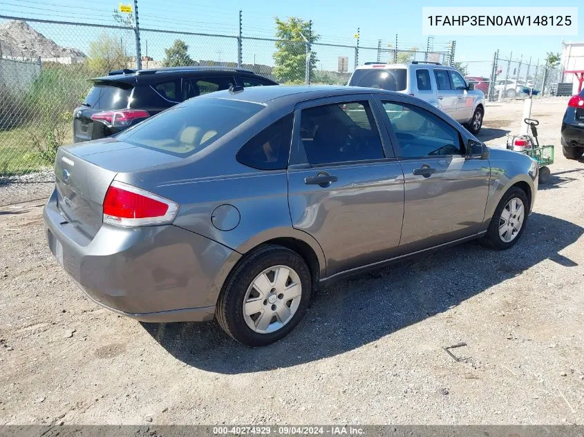 2010 Ford Focus S VIN: 1FAHP3EN0AW148125 Lot: 40274929