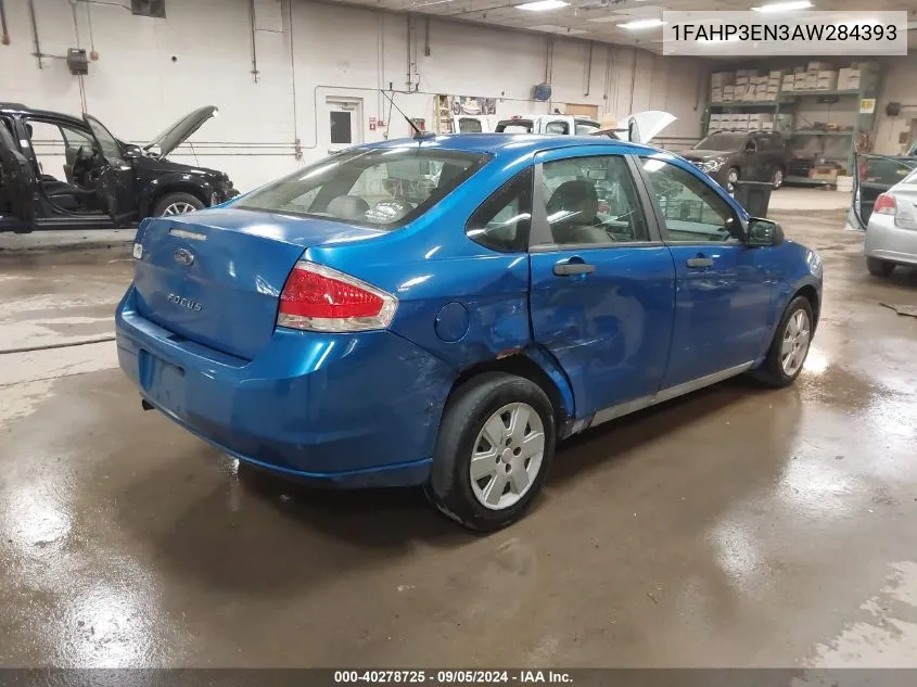 2010 Ford Focus S VIN: 1FAHP3EN3AW284393 Lot: 40278725