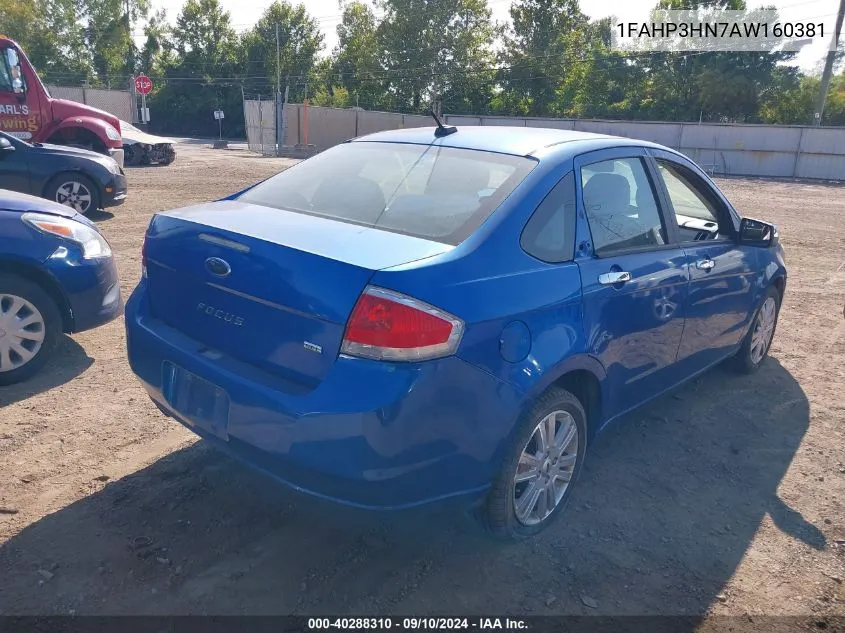 2010 Ford Focus Sel VIN: 1FAHP3HN7AW160381 Lot: 40288310