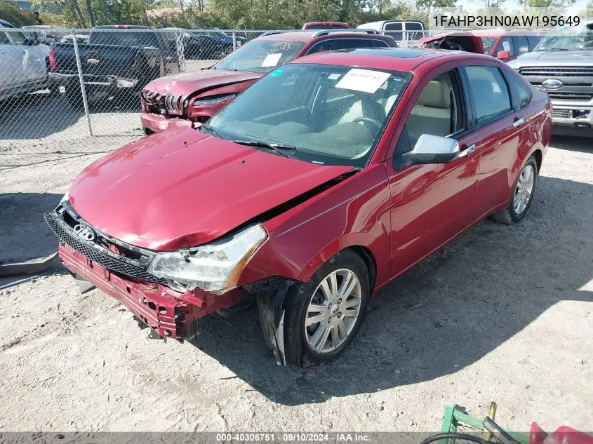 2010 Ford Focus Sel VIN: 1FAHP3HN0AW195649 Lot: 40305751