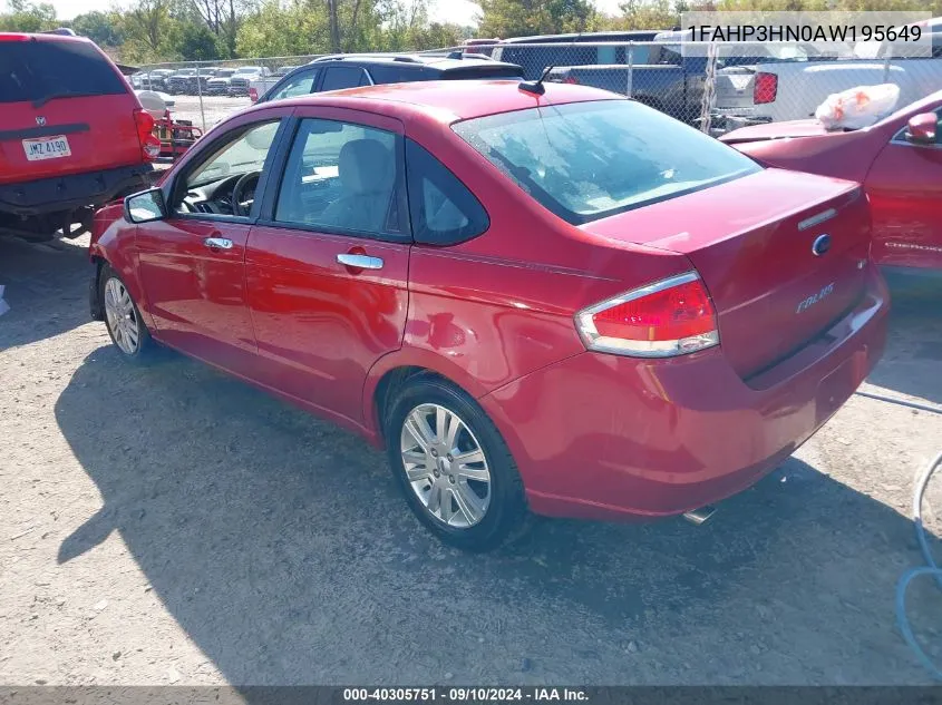 2010 Ford Focus Sel VIN: 1FAHP3HN0AW195649 Lot: 40305751