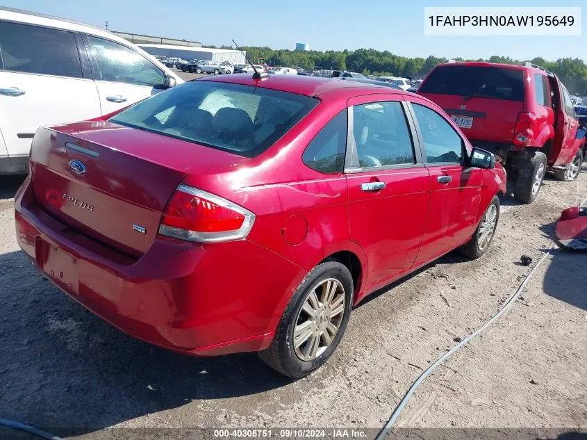 2010 Ford Focus Sel VIN: 1FAHP3HN0AW195649 Lot: 40305751