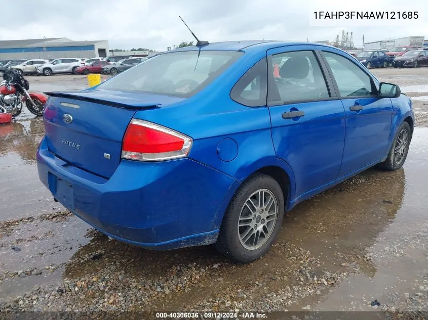 2010 Ford Focus Se VIN: 1FAHP3FN4AW121685 Lot: 40306036