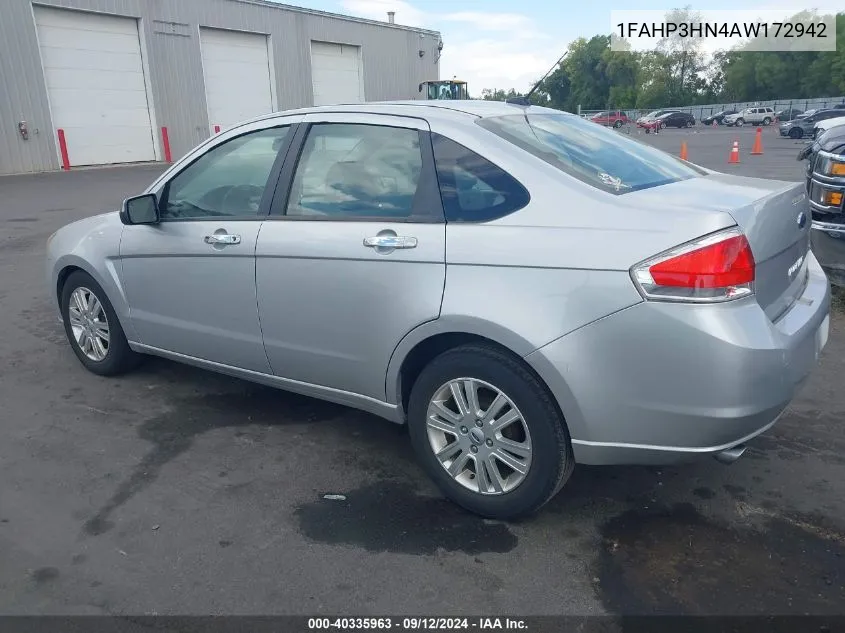 2010 Ford Focus Sel VIN: 1FAHP3HN4AW172942 Lot: 40335963