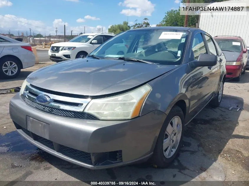 2010 Ford Focus S VIN: 1FAHP3EN4AW174887 Lot: 40339785