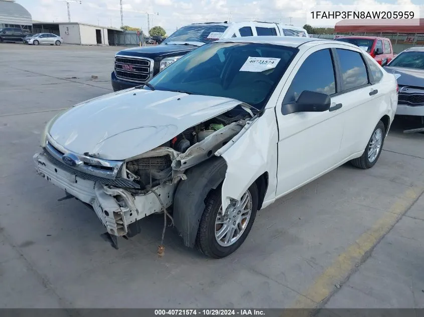 2010 Ford Focus Se VIN: 1FAHP3FN8AW205959 Lot: 40721574