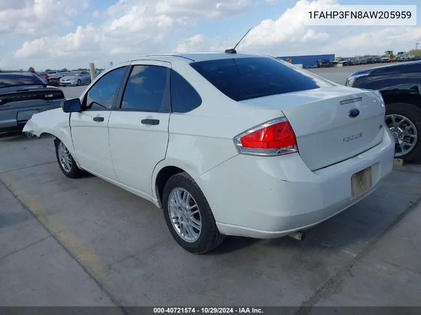 2010 Ford Focus Se VIN: 1FAHP3FN8AW205959 Lot: 40721574