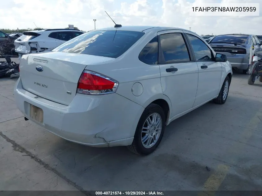 2010 Ford Focus Se VIN: 1FAHP3FN8AW205959 Lot: 40721574