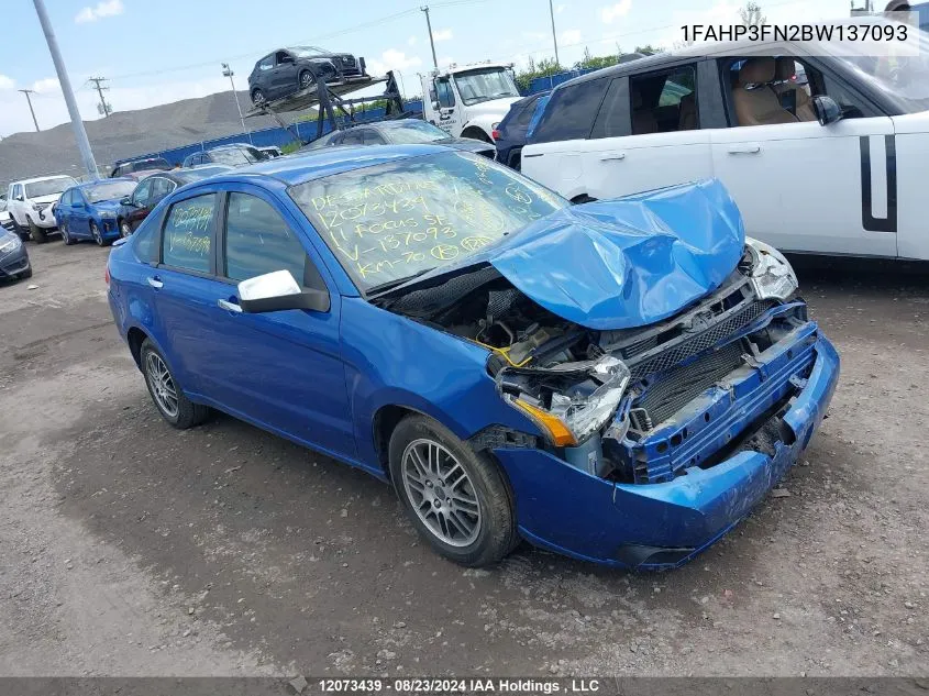 2011 Ford Focus Se VIN: 1FAHP3FN2BW137093 Lot: 12073439