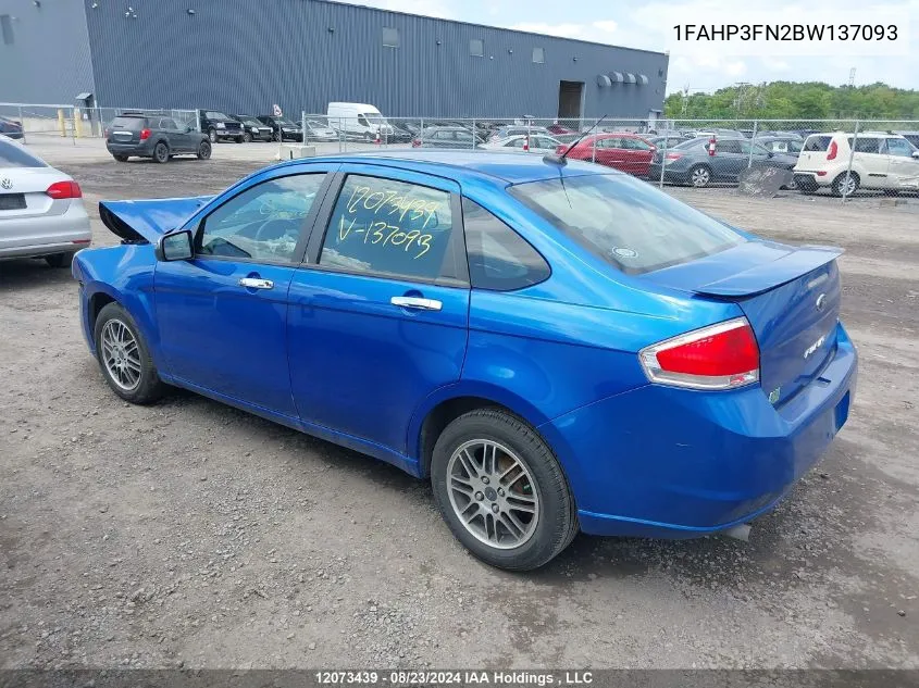 2011 Ford Focus Se VIN: 1FAHP3FN2BW137093 Lot: 12073439