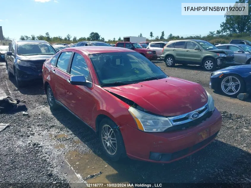 2011 Ford Focus Se VIN: 1FAHP3FN5BW192007 Lot: 12116777