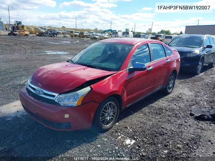 2011 Ford Focus Se VIN: 1FAHP3FN5BW192007 Lot: 12116777