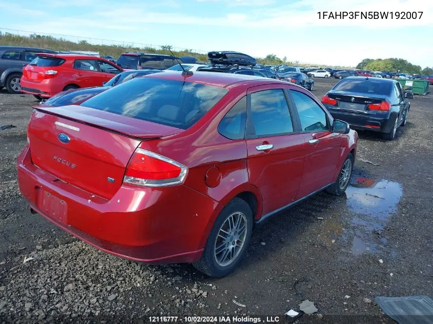 2011 Ford Focus Se VIN: 1FAHP3FN5BW192007 Lot: 12116777